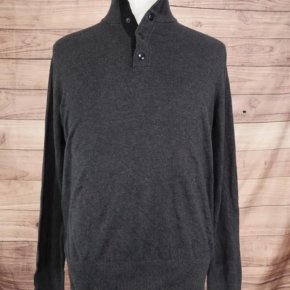 Banana Republic Sweater Mens Large Gray Snap Mock Neck Pullover Long Sleeve‎